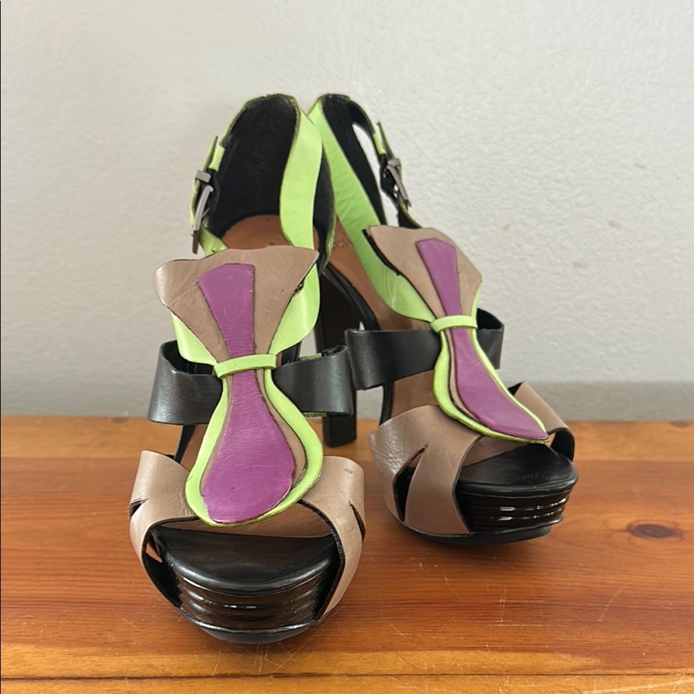 SCHUTZ Green and Purple Platform Shoes
